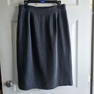 Rena Rowan 14W Silk Midi Skirt Elastic Waist Zipper Back Black